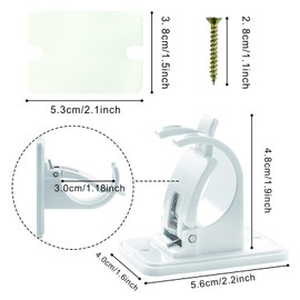 8pcs White Curtain Rod Bracket No Drilling, Adhesive Curtain Rod Hooks or Mount fits 0.6'' to 1.2'' Rod