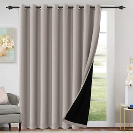 H.VERSAILTEX 100% Blackout Patio Curtains Thermal Insulated Curtains for Sliding Door Extra Wide Window Panels Full Light Blocking Grommet Curtains with Black Liner, W100 x L84 inch - Warm Taupe