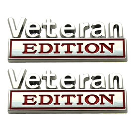 2Pcs Veteran Edition Truck Emblems 3D Raised Metal Car Decals Exterior Truck Stickers Badge for Vehicle, Truck, SUV, Door Decoration (Chrome/Red)