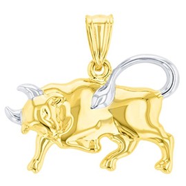 Jewelry America High Polish 14K Yellow Gold Bull Pendant Taurus Zodiac Sign Charm