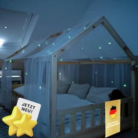 lilimaus House Bed Canopy with Luminous Stars - Bed Canopy House Bed Decoration - Gift Girls & Boys - Canopy Bed Curtains for 90 x 200 cm and 120 x 200 cm Children's Beds - Luminous Stars Children's