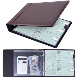 Antner 3 Ring Business Checkbook Binder for 3-On-A-Page End-Stub Deskbook Checks, 600 Checks Capacity, PU Leather Check Book Binder Cover with Zipper Pouch Fit 3 & 9 Holes Check Holder Organizer