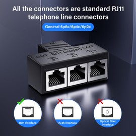 SinLoon RJ11 Coupler RJ11 Female to 3 Female 6P6C Telephone Inline Coupler Telephone Extension Adapter for Landline Fax Machine (1 to 3)