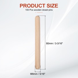 PATIKIL Wooden Dowel Pins 5/16" x 3-3/16" (8mm x 80mm) Straight Dowel Rods Wood Fluted Dowels Rods for Crafts Furniture DIY Hardwood Count 50