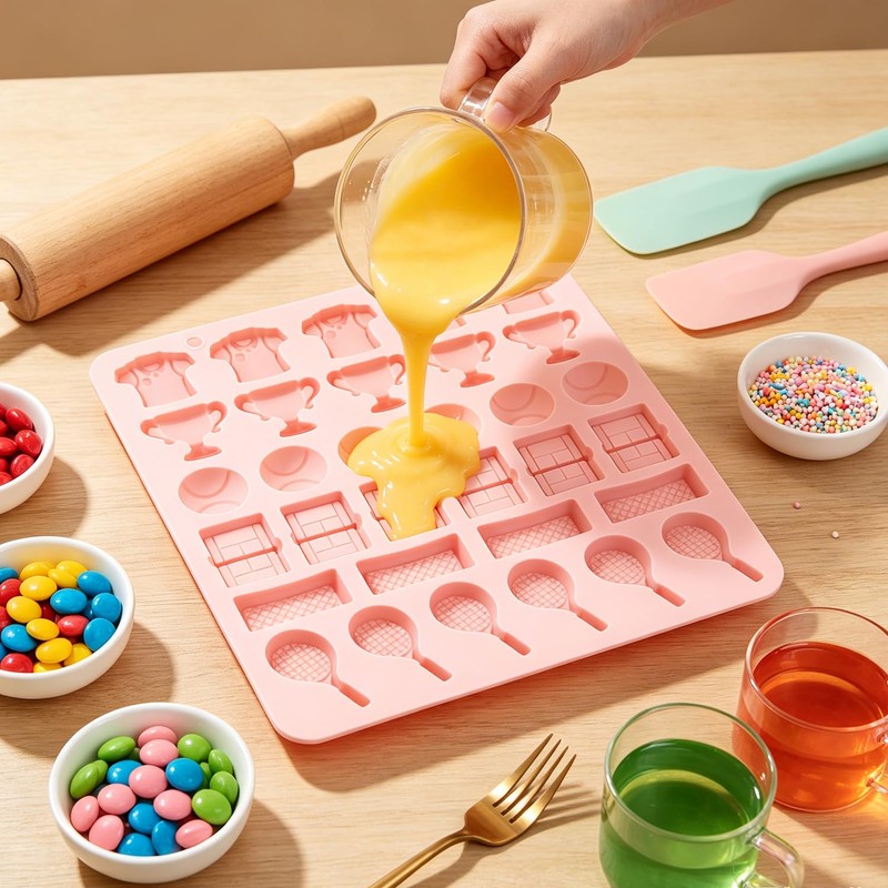 YIMINGMOLD 32 Cavity Tennis Theme Silicone Candy Molds Tennis Racket