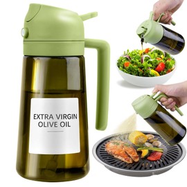 Lifhety Ölsprüher für Speiseöl Licht-Blockierung Dunkel, 2 in1 Olivenöl Heißluftfritteuse Sprühflasche und Ölspray 16oz /470ml, Kochen Oelsprayflasche Mister Glas für Küche, Air Fryer, BBQ (Grün)