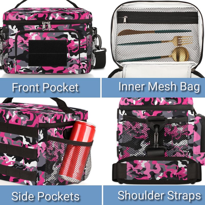 GzLeyigou Insulated Tactical Lunch Bag, Abstract Camouflage Large Lunch Box