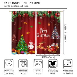 DDCBNS Christmas Curtains,Merry Xmas Traditional Red Winter Season Theme Window Treatments for Bedroom Living Room Kitchen,Kids Santa Sleigh Snowman Drapes 2 Panels Set,Total Size 42 x 45 Inch