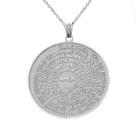 Religious Jewelry Fine Sterling Silver Lord's Prayer Transcription Medallion Necklace Size (M), 22"