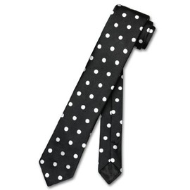 Vesuvio Napoli NeckTie Skinny BLACK w/WHITE Polka Dots Men's 2.5" Thin Neck Tie