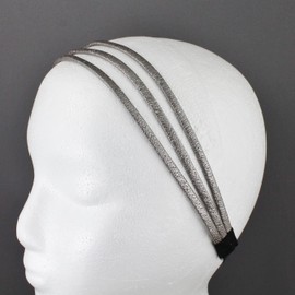 pewter grey thin skinny triple 3-strand faux leather headband hair band narrow bands stretch