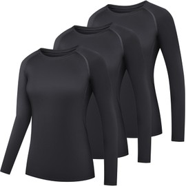 HovSiyla 3 Pack Women's Athletic Compression Long Sleeve Workout Tops Quick Dry Gym Running Yoga Shirts Black XL
