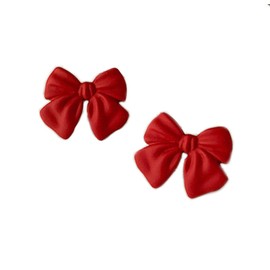 Artist Bow Tie Ribbon Stud Earrings for Women Red Black Daily Earring Jewelry (Red)