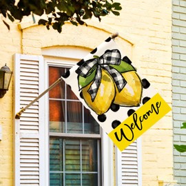 AVOIN colorlife Polka Dot Welcome Lemon Summer House Flag 28 x 40 Inch Double Sided Outside Yard Outdoor Decoration