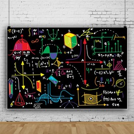 Laeacco 5x3ft Math Class Blackboard Backdrop Back to School Mathematics Course Formula Geometric Figures Drawing Chalkboard Photography Background for Back to School Graduation Party Photo Booth Prop