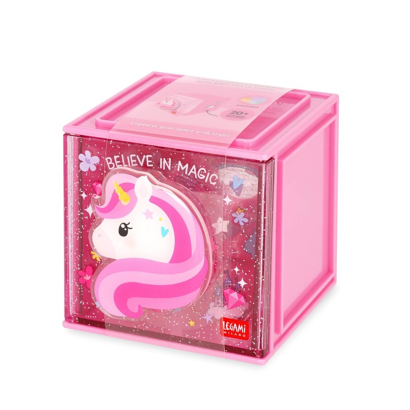 Legami - Cutie Cubes Modular Desk Box, Unicorn, Desk Organiser,