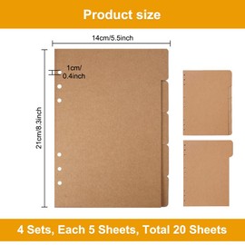 20 Sheets 6 Holes Dividers for Folder Dividers A5 8.3 x 5.5 Inch Direct Writing Folder Index Made of Cardboard Folder Index A5 for Folder A5, Loose Leaf Notebook, Ring Binder Inserts