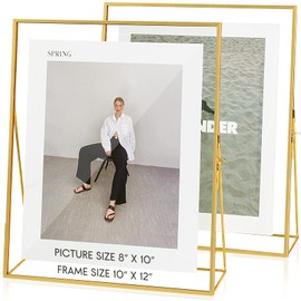 Jajamy Gold Floating Picture Frame Set of 2, Glass Pressed Flower Picture Frames, Tabletop Standing Glass Floating Frame for 8x10 Photo Display