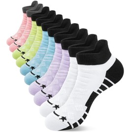 Loritta Womens Athletic Socks Low Cut Gym Workout Sports Ankle Socks Cushioned Running Socks 5 Pairs,B-Colorful Style