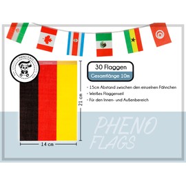 PHENO FLAGS Flag Chain - 10 Metre Bunting with 30 Country Flags Flag Size 14 x 21 cm Each - Flag Distance 15 cm - 75D Polyester Fabric Garland