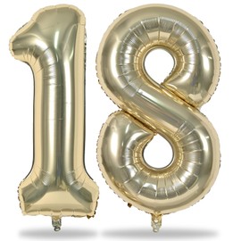 Light Gold Number 18 Birthday Balloons, 40 Inch Large Champagne Gold Foil Number 1 & 8 Balloons for 18 Year Old Boys Girls, Gold 18th Birthday Balloons for Women Men Anniversary Party Decorations