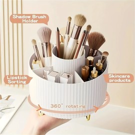 360 Rotating Makeup Organizer-1pc Plastic Cosmetic Storage 5 Compartments Eco-Friendly Heavy Duty 4-in-1 Holder Brushescolor: White