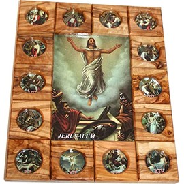 Holy Land Market Stations of The Cross Icon Plaque All in Olive Wood from Bethlehem (29 x 24 cm or 11.5 x 9.5 inches) (Risen - Resurrected)