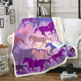 Feelyou Horse Sherpa Blanket for Girls Cute Horse Fleece Throw Blanket Purple Sparkle Stars Fuzzy Blanket Ultra Soft Kids Teen Boys Plush Blankets and Throws for Bed Sofa Couch 30" x 40"
