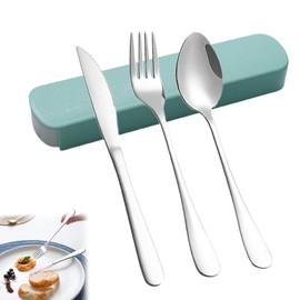 4PCS Portable Cutlery Set Convenient Reusable Travel Cutlery Set with Case Exquisite Metal Travel Cutlery Set Suitable for Outdoor Travel Camping Picnic School Office Everyday Use (Green)