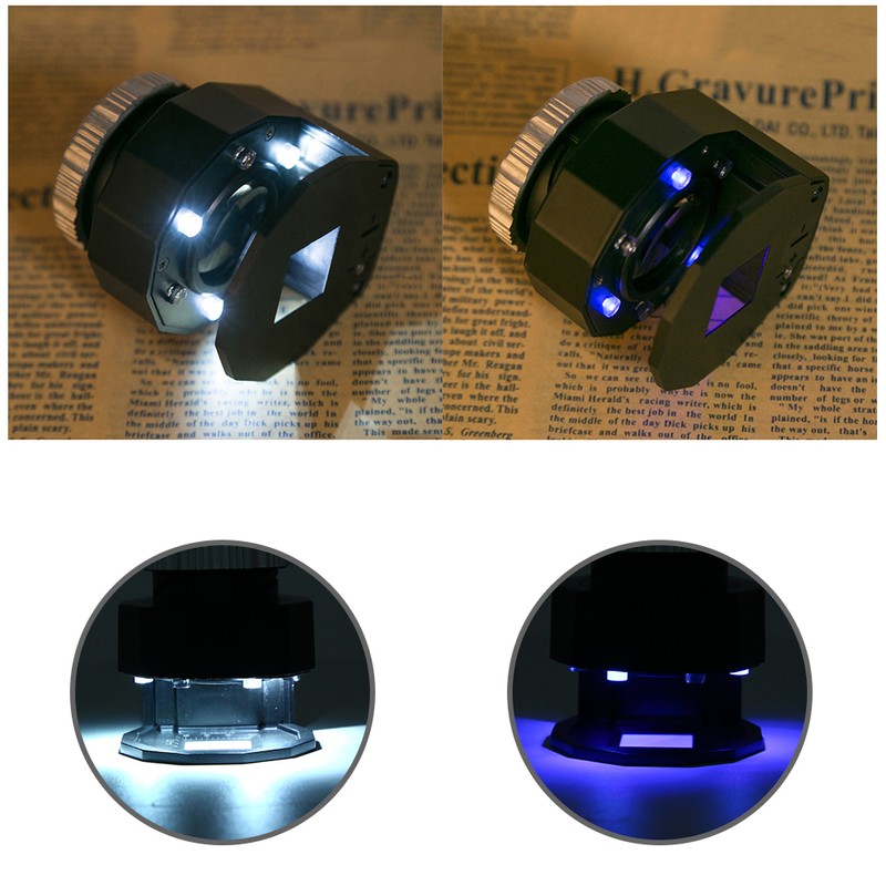 30X Magnifier Optical Glass Lens Magnifier Scale Full Metal LED
