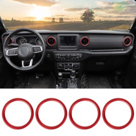 Hoolcar Dashboard Air Conditioner Vent Ring Trim Cover Aluminum Alloy Interior Accessories Compatible with 2018-2022 Jeep Wrangler JL JLU & Gladiator JT, Red, 4PCs