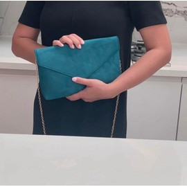 Leah Ward Women's Faux Suede Leather Clutch Bag Wedding Party Evening Purse Handbags (Teal)