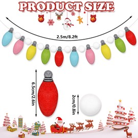 Whaline Christmas Felt Garland Colorful 3D Light Bulb Pom Ball Banner Xmas Decorative Rainbow Bulb Hanging Bunting Garland for Xmas Tree Holiday Home Fireplace Window Wall Decor