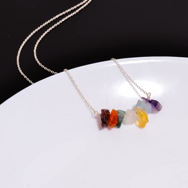 Gemkora 7 Raw Gemstones Rough Stone Dainty Necklace, Healing Chakra Gemstone, Birthstone, Natural Crystal, Women Jewelry, Energy Stone, Gift Giving 925 Sterling Silver Chain 18 inch