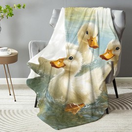 dhakalrlde Cute Duck Blanket,Farmhouse Decorative Throw with Adorable Duckling on Water,Lightweight Flannel Blankets for Picnic,Camping,Travel,Ideal Gifts for Kids Farm Animal Lovers 50"x60"