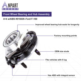 ANPART Replaces 515029 Front W/ABS 5 Lugs Wheel Axle Bearing and Hub Assembly Compatible for 2000-2003 for Ford F-150 2004 for Ford F-150 Heritage Wheel Hub and Bearing Kit(2 PCS)