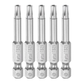 sourcing map 5pcs TS25 Magnetic Security Star 5 Point Screwdriver Bit 1/4" Hex Shank 2" Length