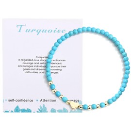 CERSLIMO Turquoise Bracelet for Women Girls - Natural Bead Healing Stretch Link Bracelets with Small Beautiful 4mm Crystal & Sweet Heart Charm, Anxiety Gift Birthday Christmas Gifts