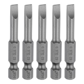Sourcing Map 5pcs SL5 Magnetic Flat Head Screwdriver Bits, 5mm x 50mm, S2 Steel, Slotted, #2 Screws, 1/4" Hex Shank, Industrial Grade