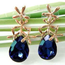 Navachi 18k Gold Plated Crystal Leaves Blue Pear-shaped Zirconia Az2307d Drop Dangle Earrings