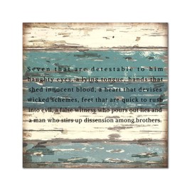 SILYHEART Seven That are Detestable to Him Haughty Eyes Wood Framed Signs Wooden Wall Sign Classic Lettering Quotes Wall Art Hanging Farmhouse Decoration Plaque for Home Family Bedroom 8x8in