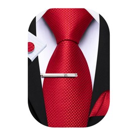 Barry.Wang Mens Ties Set Solid Color Silk 3.3" Tie Pocket Square Cufflinks Clip Set Business Wedding Party Necktie for Men