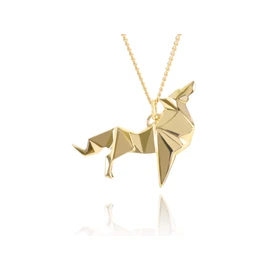 NÉCORA Dije/Collar Lobo De Origami En Plata Con Chapa de Oro, Incluye Cadena