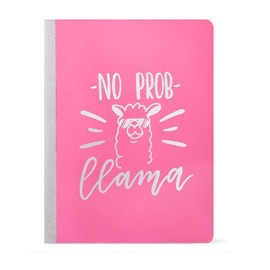 No Prob Llama Pink and Silver Trendy Design Poly Composition Book - Notebook School Office Student