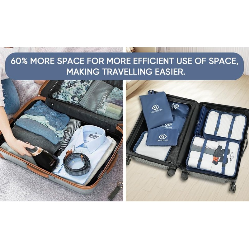 Travel Packing Cubes, Luggage Organisers for Suitcase (Navy)