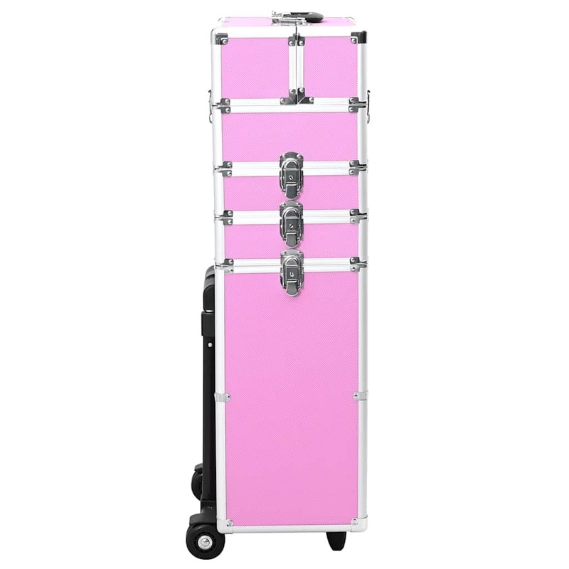 ZJMTOCYU Aluminum Makeup Trolley in Pink with Extendable Trays and