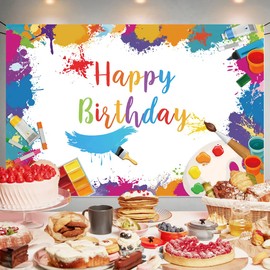 Art Paint Happy Birthday Backdrop Decorations Art Paint Happy Birthday Banner Painting Art Birthday Photo Background for Home Indoor Outdoor Birthday Party Decorations Supplies 70.8 x 47.2 Inch