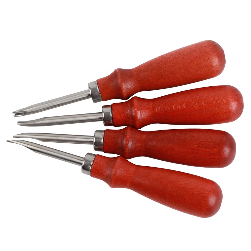 4pcs Leather Edger Professional Trimming Working Kit with Wooden Handle