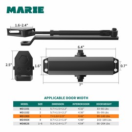 MARIE Automatic Adjustable Size 3 Spring Hydraulic Door Closer Heavy Duty Auto Closer for Residential and Commercial Doors, Black