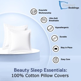 Comfort Beddings 2 Pack Oxford Pillowcases – 70x70cm Continental Euro Pillow Covers – 100% Egyptian Cotton – 620 Thread Count Sateen – White Square Pillow Cases with Envelope Closure – Hotel Quality